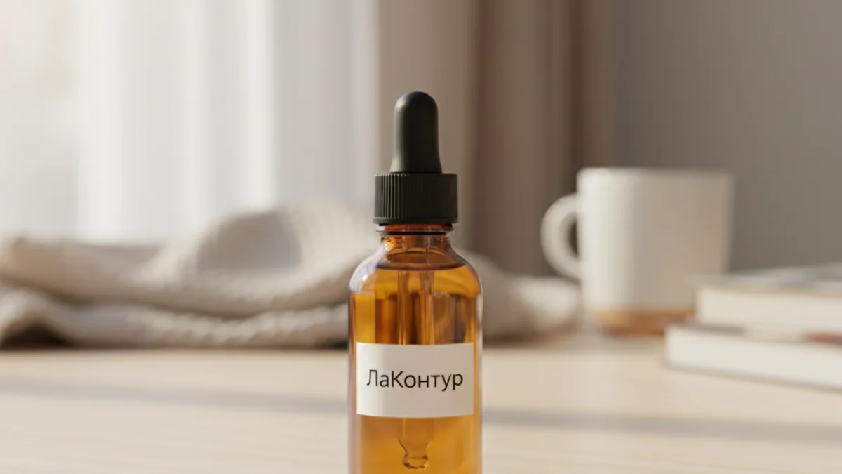 Флакон масла для кутикулы с пипеткой рядом с ухоженной рукой на деревянном столе